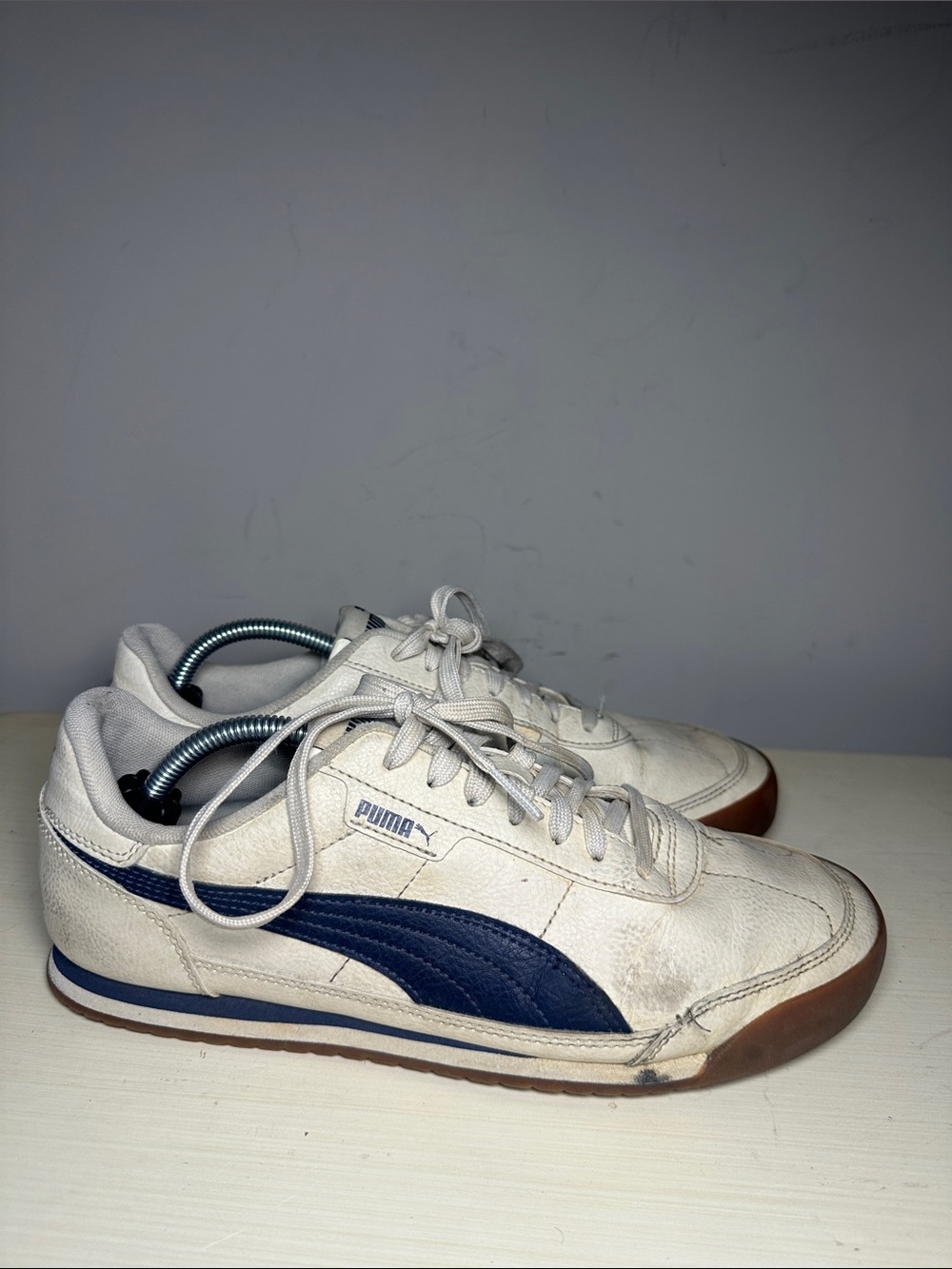 Puma White & Navy Low-Top Leather Sneakers